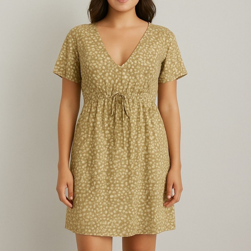 Green and Cream Patterned Dress Medium Large